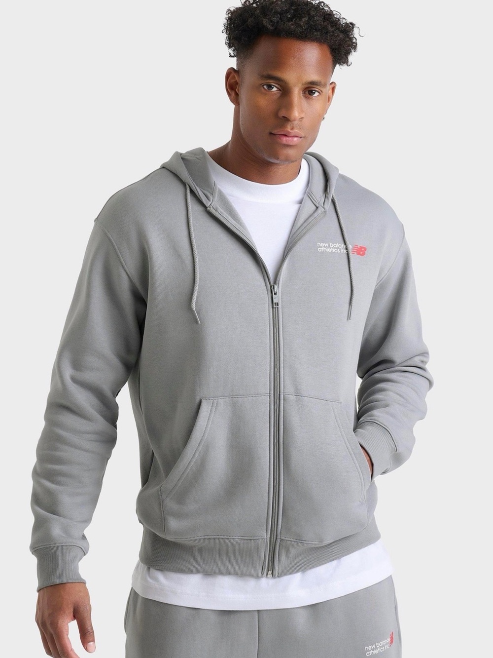 New Balance Men's Light Gray Zip-Up Hoodie with Hood size Small